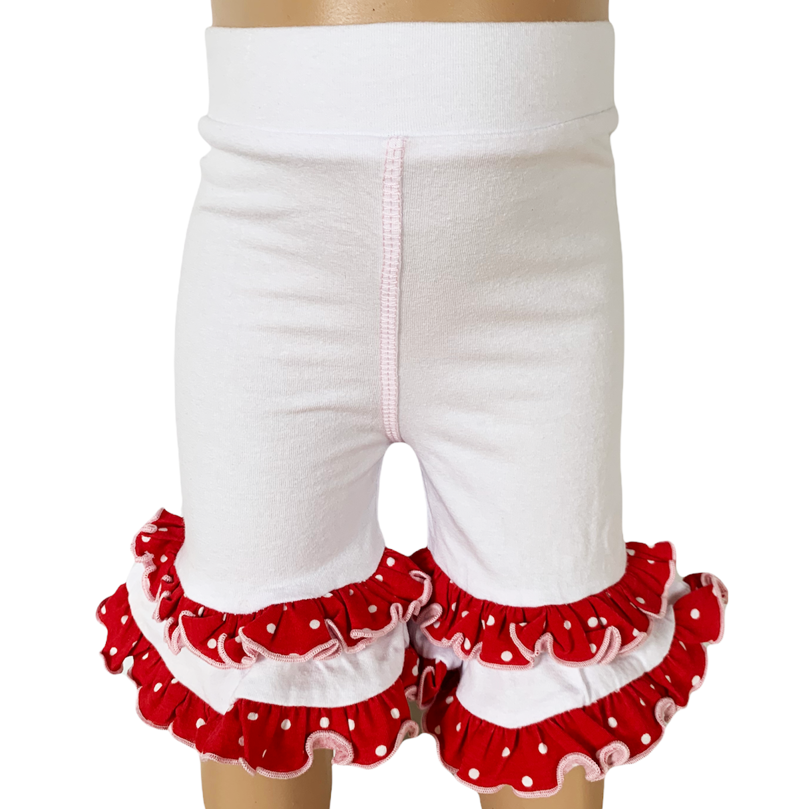 AnnLoren Little & Big Girls Farm Animals Dress with Capri Ruffle featuring farm animal print and pink-red polka dot sash.